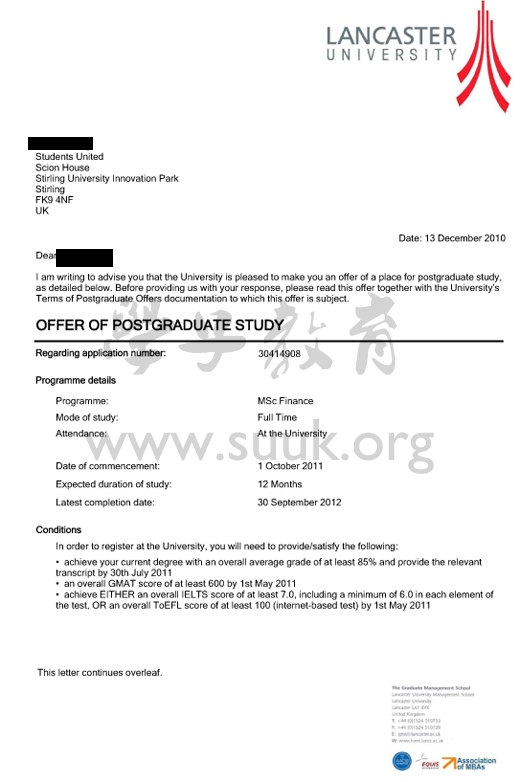英国兰卡斯特大学金融学硕士
