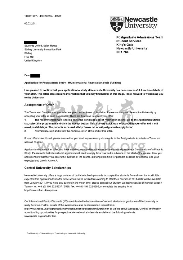 英国纽卡斯尔大学国际金融分析学硕士