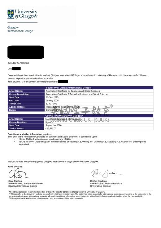 英国格拉斯哥大学商业与社会科学预科课程+商业与管理硕士
