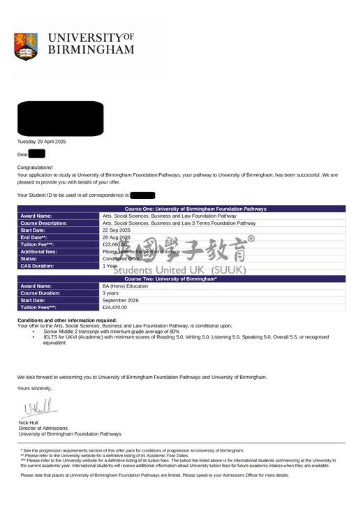 英国伯明翰大学艺术、社会科学、商业与法律预科课程+教育学学士